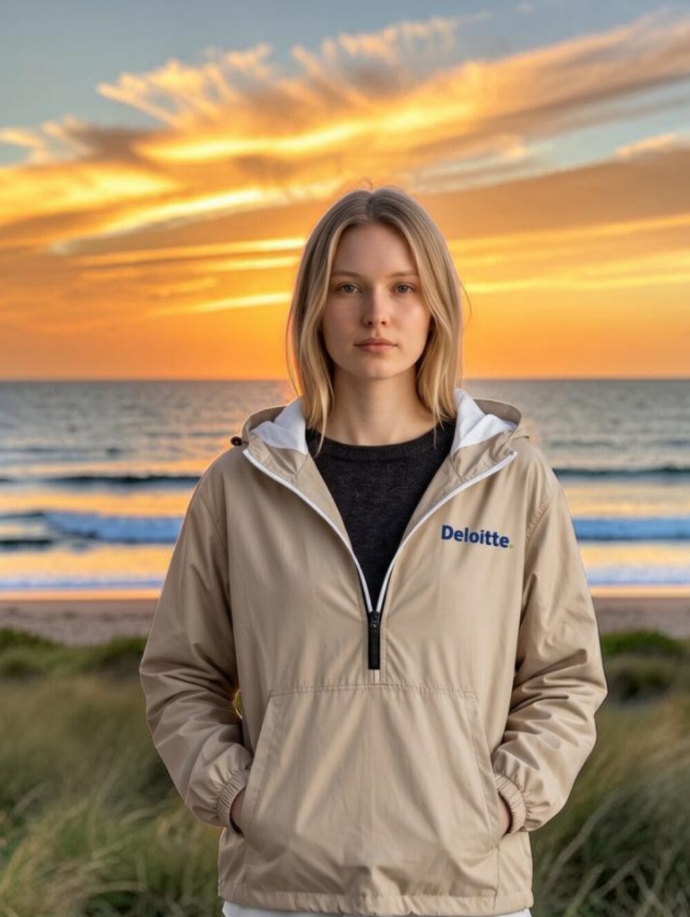 Charles River Apparel Cream Hooded Windbreaker with Toggle Drawcords